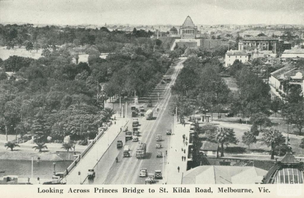 Looking Across Princes Bridge to St Kilda Road, Melbourne, 1942