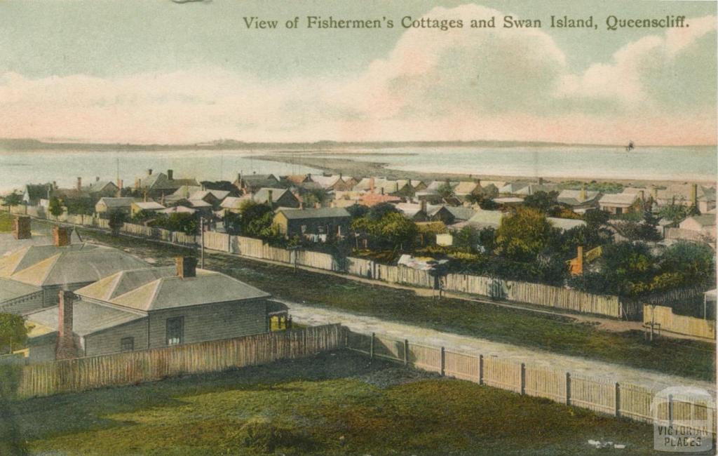 View of Fishermen's Cottages and Swan Island, Queenscliff