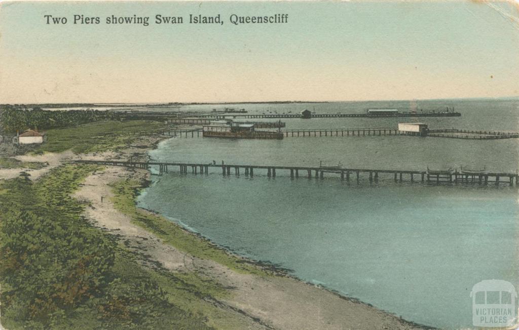 Two Piers showing Swan Island, Queenscliff, 1911