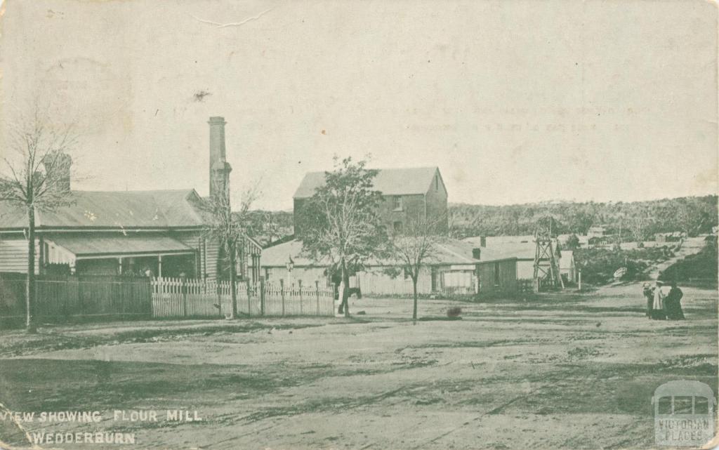 View showing flour mill, Wedderburn, 1927