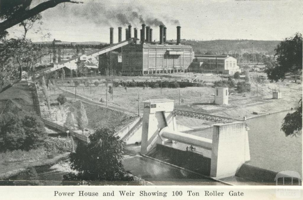 Power House and Weir showing 100 ton Roller Gate, Yallourn