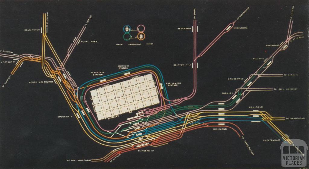 Melbourne Underground Rail Loop Map, under construction 1971-82