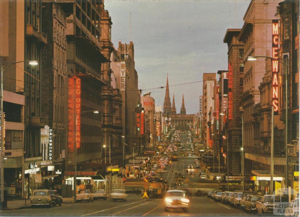 Bourke Street at twilight, Melbourne