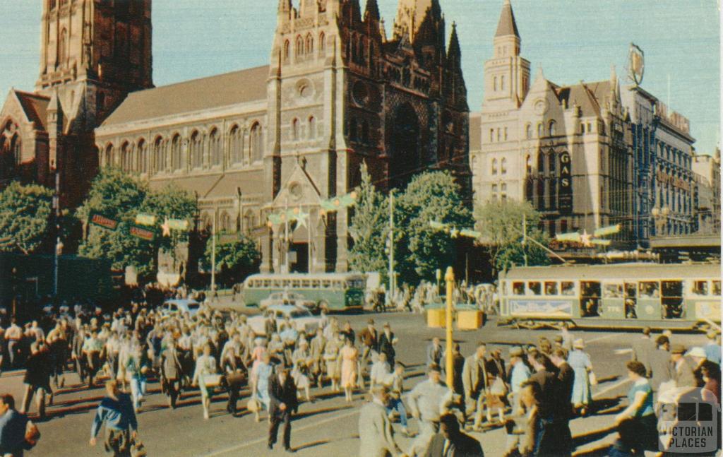 Flinders Street intersection and St Paul's Cathedral, Melbourne